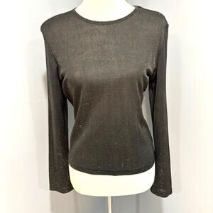 Black Gold Metallic Sparkle Top Whimsigoth Bling Semi-Sheer Dana Buchman, Size M